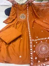 Akshar Orange Mal Cotton Anarkali Wholesale Kurti With Bottom Dupatta In India